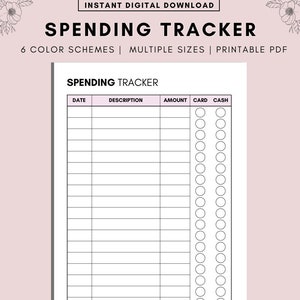 Spending Tracker, Spending Log, Expense Tracker Printable, Purchase Recorder, Transaction Log, A4 - A5, Letter, PDF