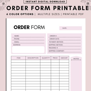 Order Form, Order Tracker Printable, Small Business Planner Template, Orders Tracking, Online Business, Printable Order Form Editable A4 A5