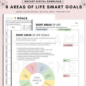8 Areas of Life Planner Printable, SMART Goals, Life Goals Planner, Goal Setting, Life Vision Planner, New Year Goal Planning Goal Planner
