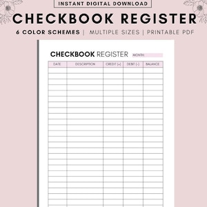 Checkbook Register Printable, Transaction Register, Planner Inserts, Check Register Pages, A4 A5 Letter PDF