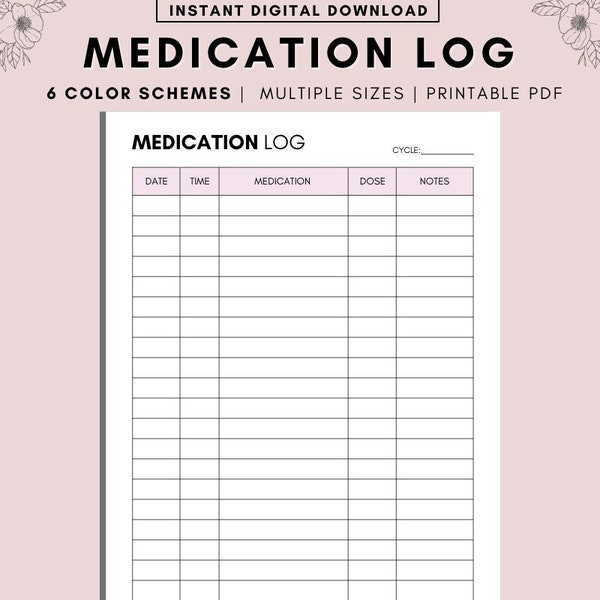 Printable Medication Tracker, Monthly Medication Tracker Printable, Print at home medication log, Medicine and Supplement Tracking sheet