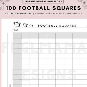 Football Squares, Football Betting Game, Football Square Grid, Football Fundraiser, Printable Football Squares, Instant Download