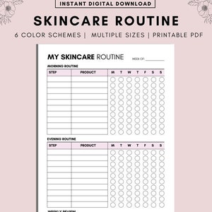 7 Day Skincare Tracker, Skincare Routine Printable, Self Care Planner, Morning Routine, Night Routine, Beauty Journal, A4, A5, LETTER, PDF