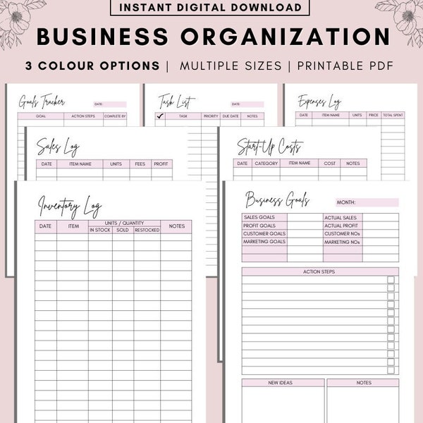 Printable Business Organization Planner and Tracker Sheets Template, Small Business Planner Home Business Organizer Printable A4 A5 PDF