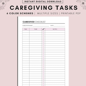 Minimalist Caregiving Daily Tasks Log, Daily cleaning, Daily Tasks, Elderly Care Caregiving Checklist, Care log Template, Housekeeping PDF