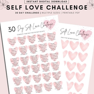 30 Day Self-Love Challenge Printable, 30 days of self love, self love activities, 30 day self esteem challenge, printable 30 day challenges
