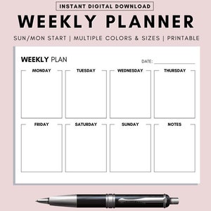 Weekly Planner Printable Landscape, Minimalist Weekly Schedule, Week At a Glance, Weekly Organizer, Office Planner, Desk Planner, A4 Letter