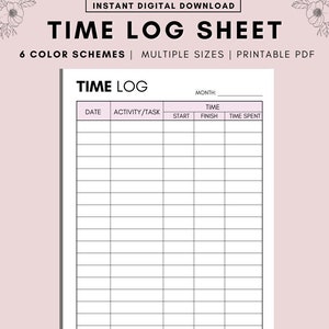 Working Time Log, Time in and out, Timesheet Tracker, Time Tracker, Working Hours Log, Work From Home, Work Schedule, Working Hours