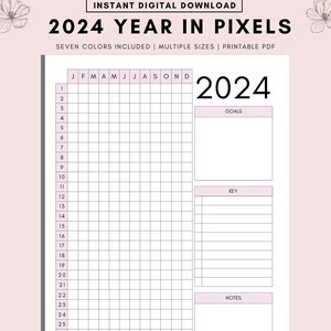 A Year In Pixels Printable, 2024 Mood Tracker Printable, 2024 Year in Pixels, Yearly Mood Tracker Year in Pixels, Anxiety Tracker, Planner