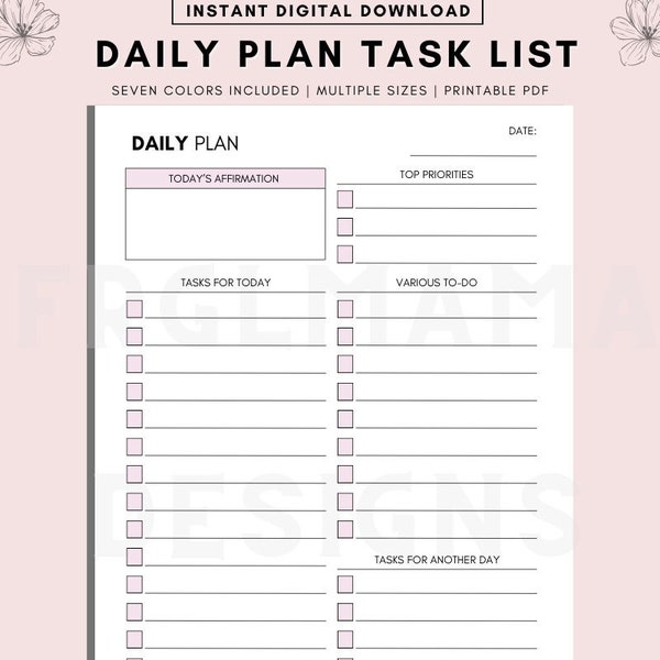 Daily Planner Printable To Do List, Undated Daily Planner Printable, Daily Planner Template Daily Planner Notepad, Daily Digital Planner