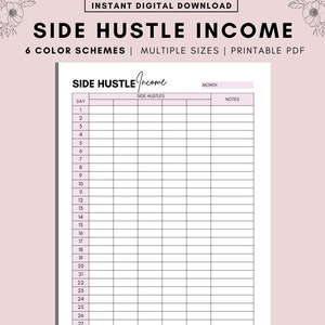 Side Hustle Income Tracker Printable, Retail Arbitrage Income Tracker, Budget Tracking, Small Business Income Sheet, A4, A5 and Letter Sizes