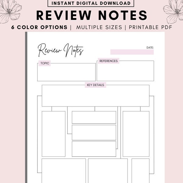 Note Writing Template, Printable Lecture Notes, Re-writing Notes Layout, Notes for School and College Planners, Print at Home, A4 A5 LETTER