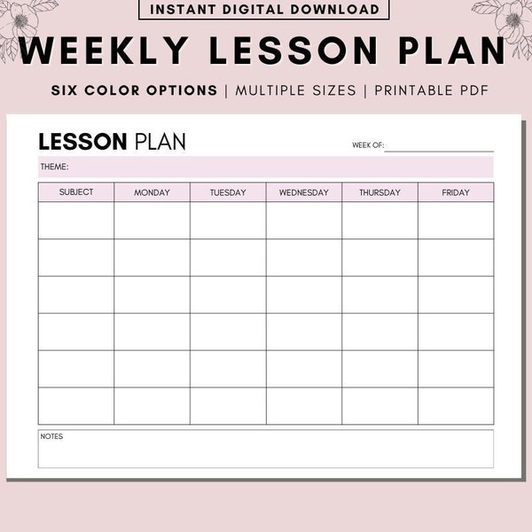 Printable Weekly Lesson Plan Template Preschool/Kindergarten, Daily Lesson Plan, Lesson Plan Book Download, A4 A5 & Letter PDF Instant