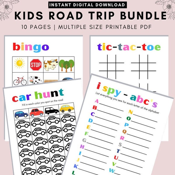 Road Trip Kid Games Bundle Printable  Travel Kid Games, Printable Planner, Planner Inserts, Planner,  A4, A5, US Letter, Instant Download