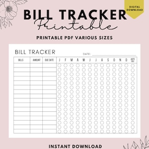 Bill Tracker druckbar, monatlicher / jährlicher Bill Organizer, monatlicher Bill Tracker druckbar, Bill Zahlung Tracker, A4 A5 US Letter
