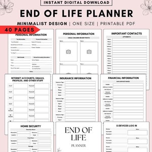 Planejador de fim de vida para impressão, Planejador de paz de espírito | Planejamento patrimonial, Planejador de morte, Organização de documentos, Planejador de últimos desejos, CARTA PDF