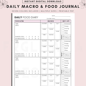 Macro Calorie Tracker, Daily Food Planner, Daily Food Diary Printable, Minimalist Daily Calorie Tracker, Printable Daily Food Journal, Log