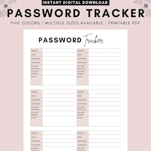Password Tracker Printable PIY Password Organizer Password - Etsy