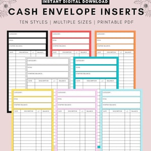 Cash Envelope Inserts, Cash Transaction Register, Cash Envelope Tracker, Budget Tracker, Spending Tracker, Expense Tracker, Money Tracker