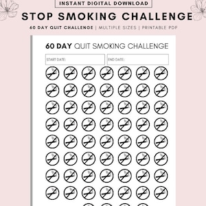 Quit Smoking Printable Challenge. Rauchstopp Tracker, 60 Tage Challenge, Raucherentwöhnung Planer zum Ausdrucken, Raucherentwöhnung, Raucherentwöhnung
