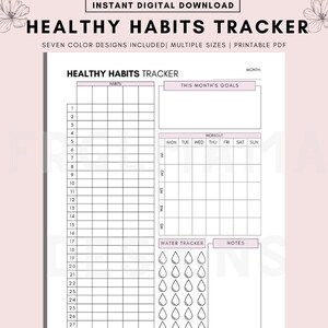 Healthy Habits Tracker Printable, Monthly Habit Tracker Printable Landscape, Habit Tracker Template, Routine Tracker, 30 Day Habit Challenge
