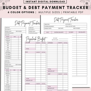 Paycheck Budget Overview Template, Debt Payment Tracker Printable, Debt Tracker Printable, Debt Snowball Tracker, A4 A5 LETTER PDF