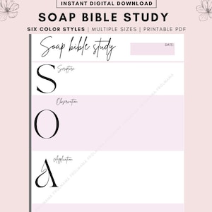 SOAP Bible Study Printable Template,  Scripture, Observation, Application, Prayer, Bible Study Printable, Bible Journaling, Bible Planner