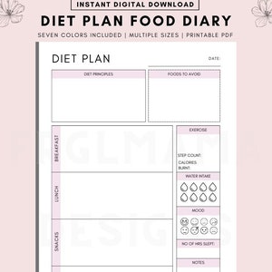 Diet Planner Printable, Daily Food Diary Printable, A4 A5 Printable Daily Food Journal, Minimalist Daily Calorie Tracker, Calorie Counting
