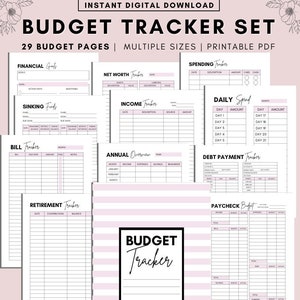 Budget Tracker Printable Set, Financial Planner Printable, Savings Tracker, Income Planner,  Debt Payment.  Spending Bill Money Tracker
