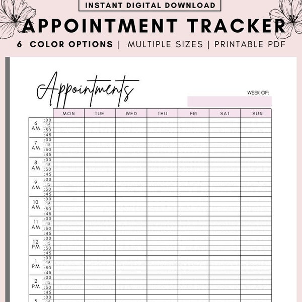 Appointment Tracker Printable, 15 Minute Interval Appointment Planner, Appointment Reminder,  Meeting Tracker, A4, A5, LETTER PDF