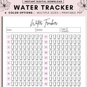 Water Tracker Printable, Monthly Water Intake Tracker, Hydration Tracker, Water Log Weight Loss Printable, A4 A5 LETTER PDF