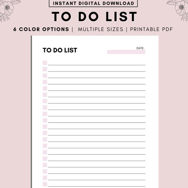 Minimalist To Do List Printable, Daily To Do List Task Checklist, Productivity Planner PDF, Planner Insert, A4, A5, Letter