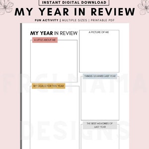 私の一年を振り返るテンプレート、人生の目標プランナー、目標設定、私の将来、夢の人生、新年の目標計画、目標プランナーの印刷可能