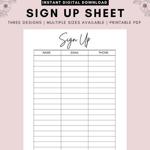 Minimalist Sign up Sheet 3 Email Sign up Forms PRINTABLE Sign Up