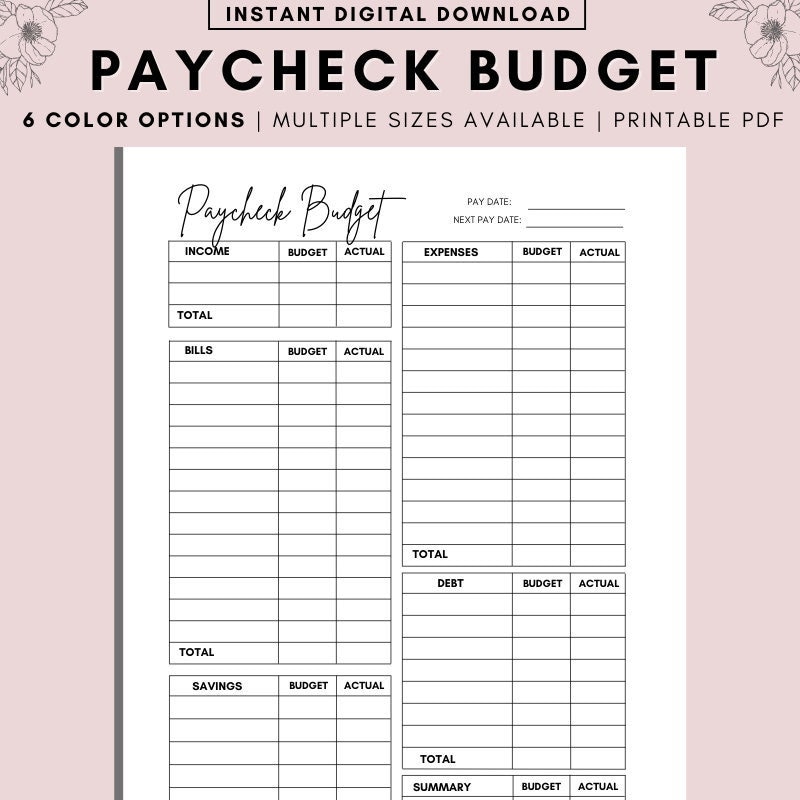 Budget Template Printable Etsy