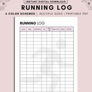 Running Log Tracker, Printable Jogging and Workout Planner, Fitness Tracker, Workout Tracker Printable Exercise Chart, A4  A5 and Letter PDF