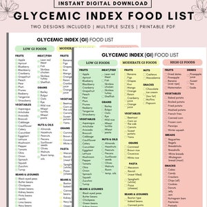 Diabetic Food List Glycemic Index Food List GI Template - Etsy UK