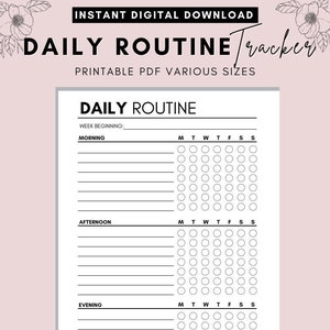 Daily Routine Planner Printable, Routine Checklist, Morning Routine, Daily Routine Tracker, Habit Tracker, A4/A5 & US/Half Letter PDF