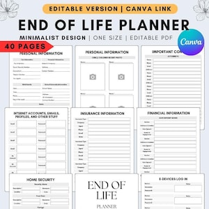 Planejador de fim de vida EDITÁVEL para impressão, Planejador de paz de espírito | Planejamento patrimonial, Planejador de morte, Organização de documentos, Planejador de últimos desejos