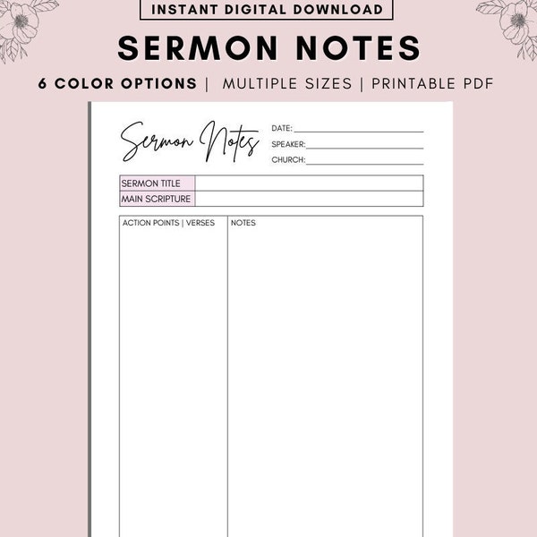 Printable Sermon Notes Sermon Summary Note Christian Planner Printable Cornell Sermon Notes GoodNotes Sermon Note Templates PDF Download
