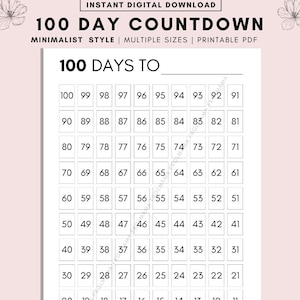100 Day Countdown Printable Planner Countdown Calendar Fitness
