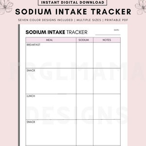 Printable Daily Sodium Intake Tracker, Sodium Intake Log, Daily Food Diary Printable, Meal Planner, Sodium Intake Tracker Printable,