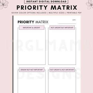 Priority Matrix Worksheet, Priority Matrix Printable, Decision Matrix, Eisenhower Matrix, My Priorities Planner, Action Priority Matrix
