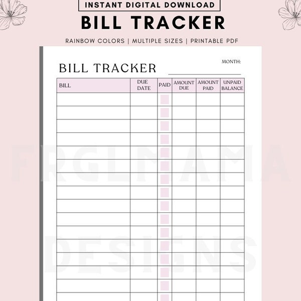 Maandelijkse factuurbetalingstracker, afdrukbare factuurbetalingscontrolelijst, factuurplanner, maandelijks factuurlogboek, betaalchecklist-organisator, budgetplanner