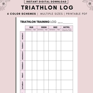 Triathlon Tracker, Triathlon Log, Printable Workout Planner, Fitness Tracker, Workout Tracker Printable Exercise Chart, A4  A5 Letter PDF