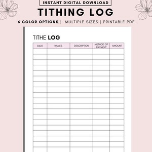 Printable Tithe Record: One-Page Donation Log (A4, A5, Letter PDF)