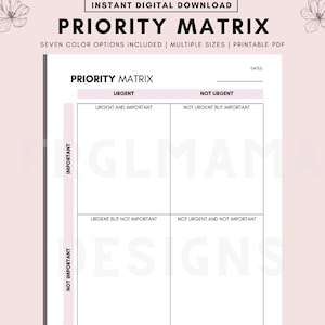 Priority Matrix Worksheet, Priority Matrix Printable, Decision Matrix, Eisenhower Matrix, My Priorities Planner, Action Priority Matrix