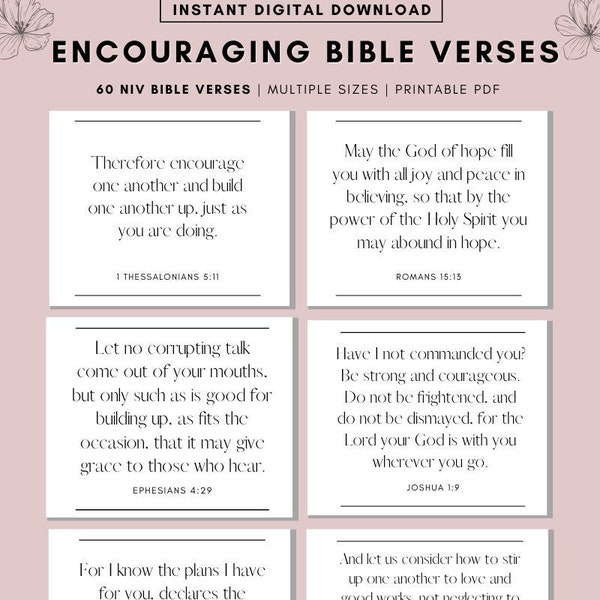 60 Bible Verse Cards, NIV Bible Verse Printable, Bible Study Printable, Scripture Cards, Bible Memory Verse, Mini Scripture Cards, Self Care