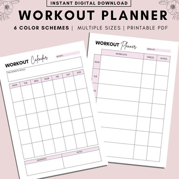 Printable Workout Planner, Weekly Exercise Planner, Exercising Calendar, Work Out Plan, Exercising Planning, Fitness Planner, US Letter / A4