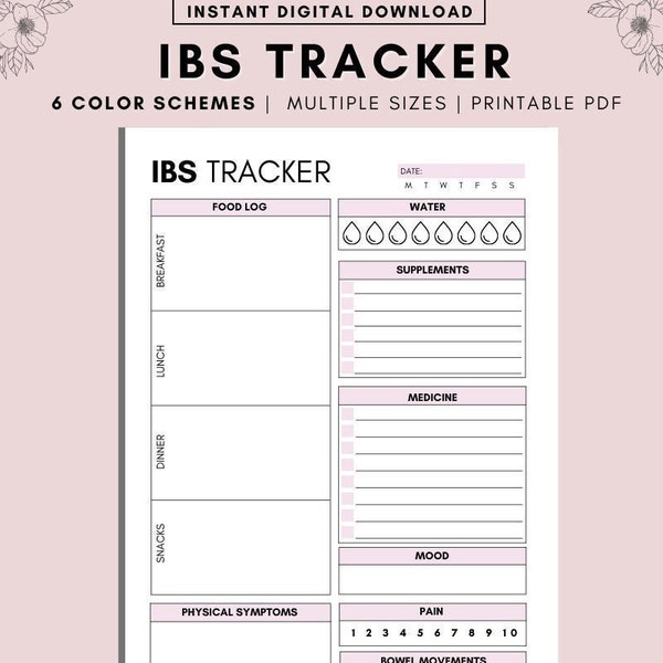 IBS Tracker, Food Diary, Allergy, Medicine and Supplement Tracking Sheet, Diet Tracker, Meal Planner, Daily Health Planner, Symptom Tracker